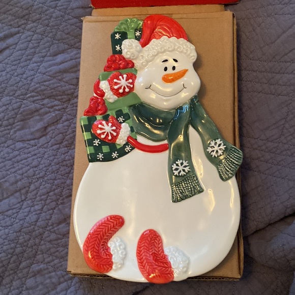 Fitz and Floyd Snow Circles Christmas Canapé Plate with Snowman original box - Picture 2 of 6
